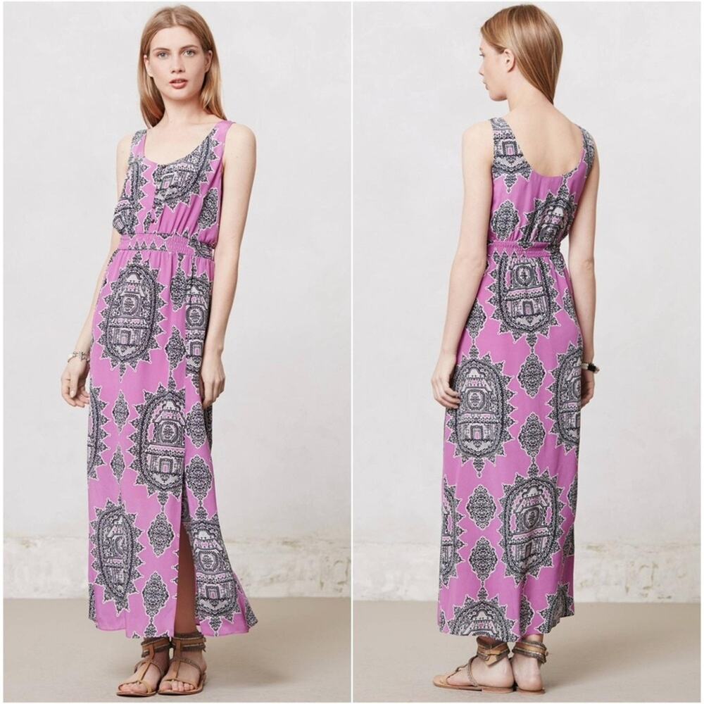 Anthropologie Maeve Annas Silk Purple Black Maxi Dress XS
